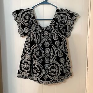Black and White Embroidered Off the Shoulder Top